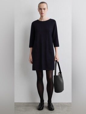 COS 100% Cotton Women’s Sweater Knit Tunic Dress Navy Blue Size M Minimalist
